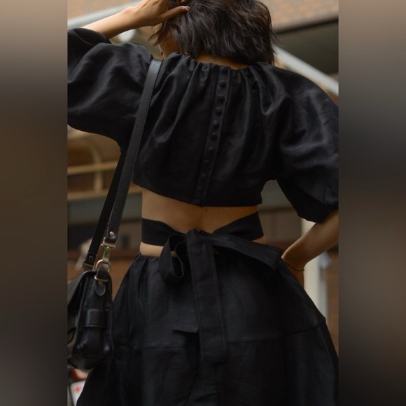 Aje Psychedelia Puff Sleeve Cut Out Mini Dress Tie Back Black Size Medium/8 - Picture 2 of 16